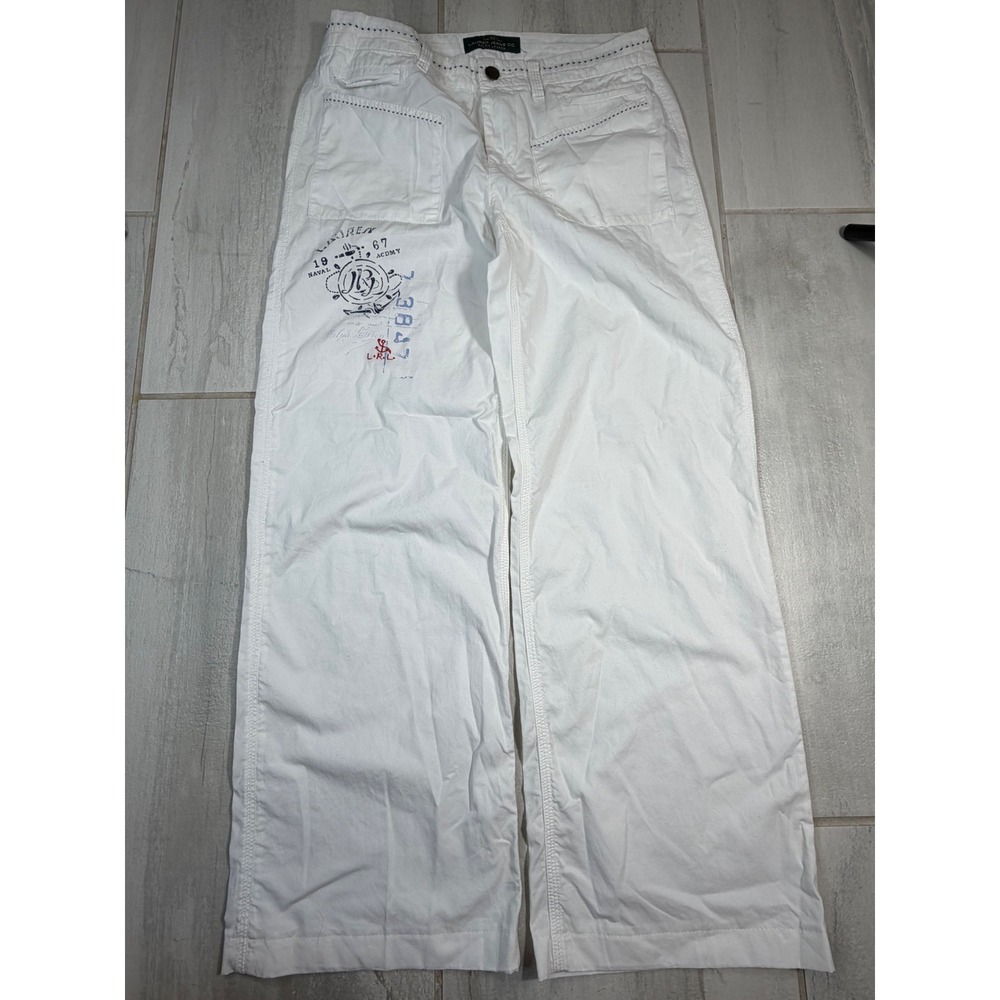 Lauren Ralph Lauren White Nautical Naval Crest Wide Leg Cotton Pants 4